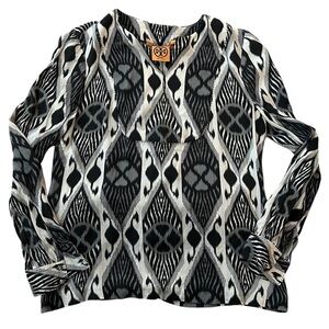 Tory Burch Black and White Patterned Women's Top 100% Silk size 8